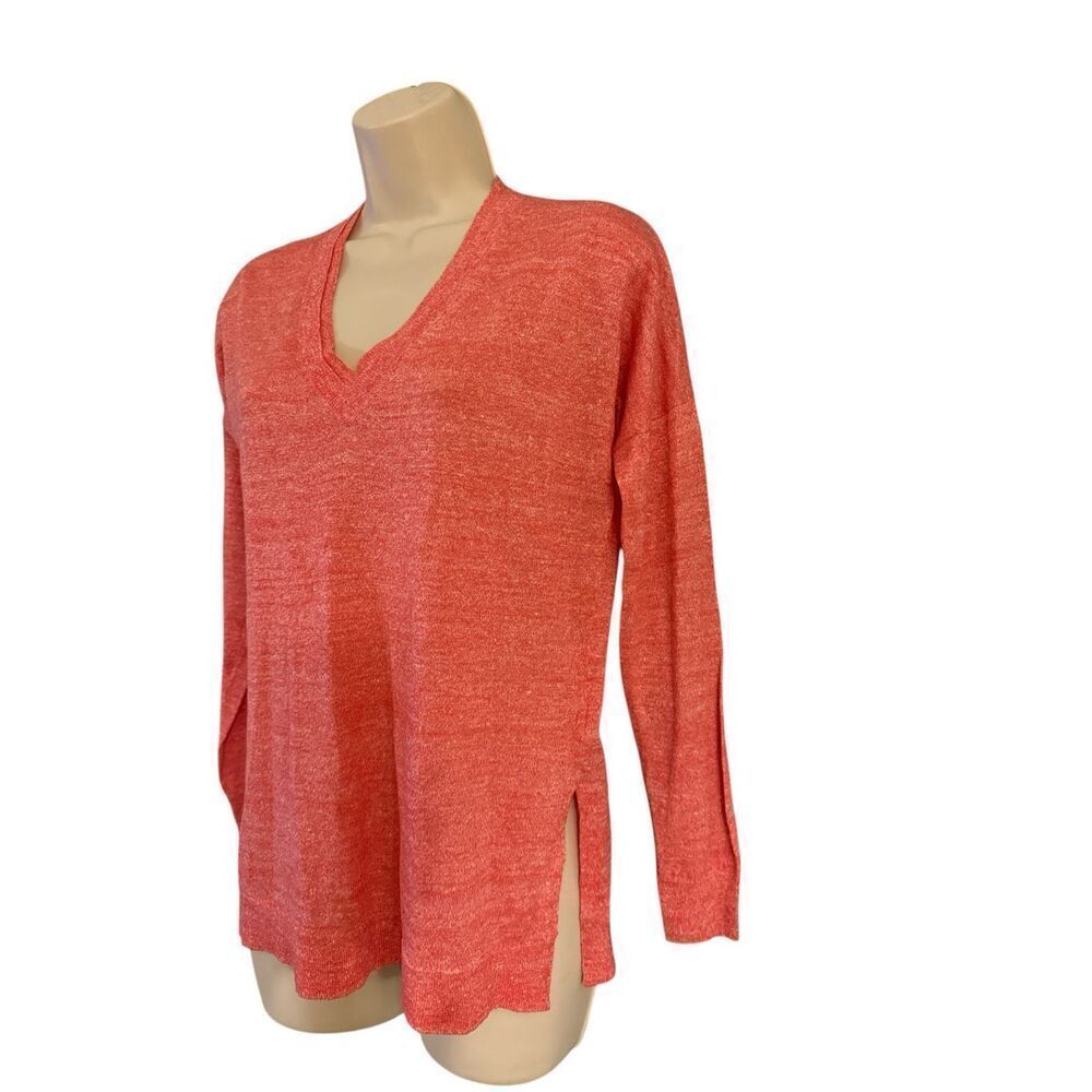 J.CREW Women’s Coral Merino Wool/ Linen Blend V-neck Sweater Size XXS - Picture 2 of 8